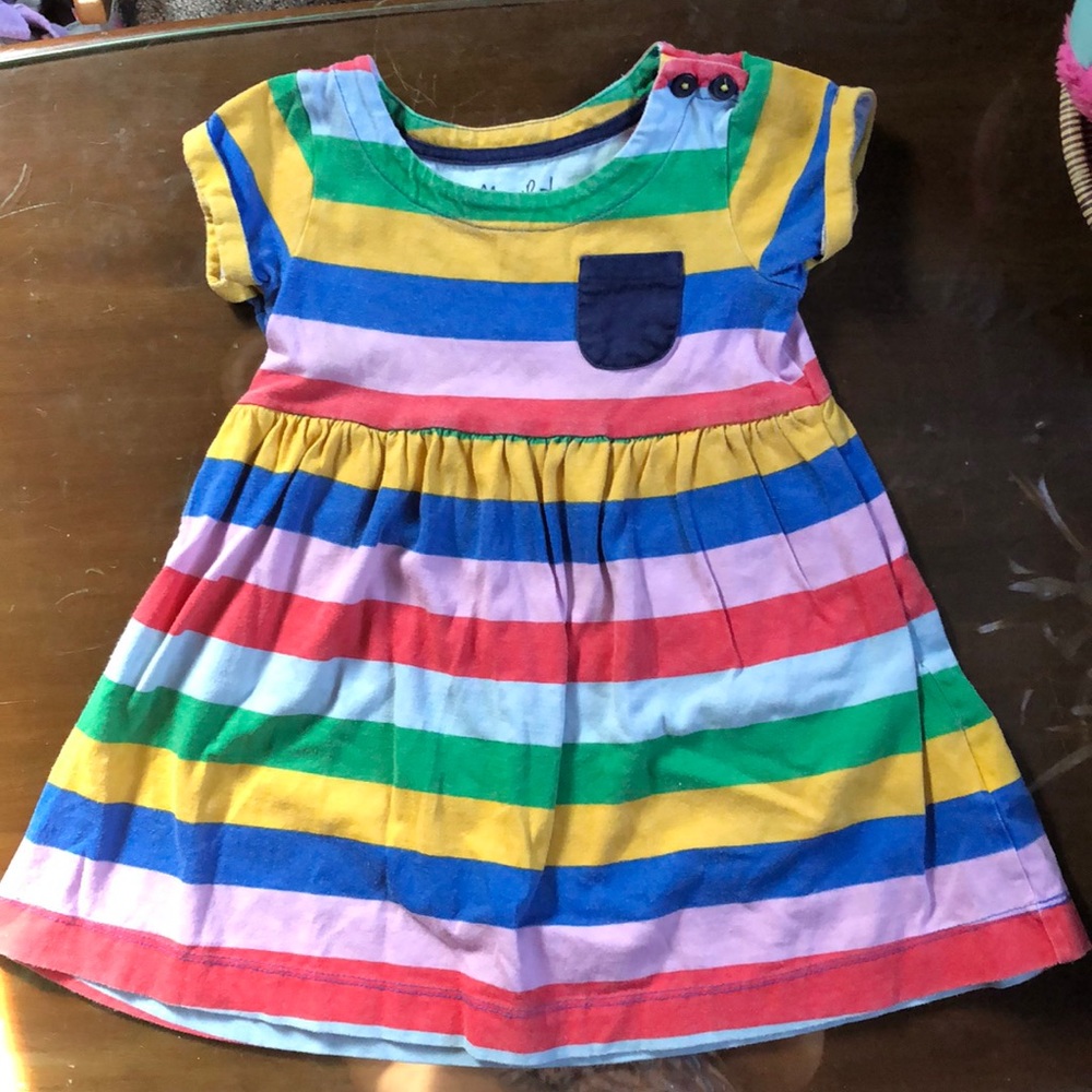 Mini Boden Short Sleeve Fun Dress Multi Rainbow Stripe Size 2-3T
